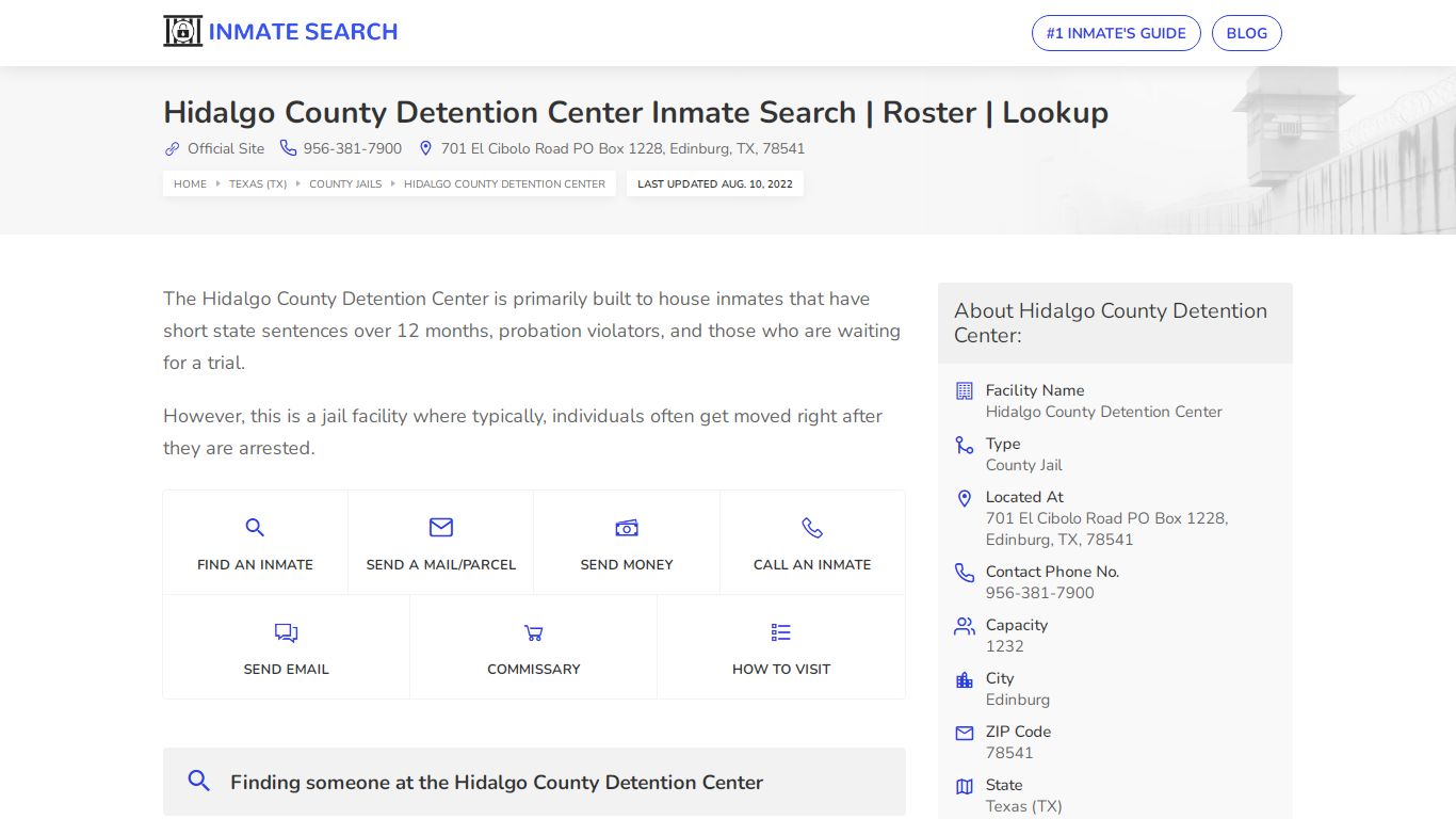 Hidalgo County Detention Center Inmate Search | Roster ...