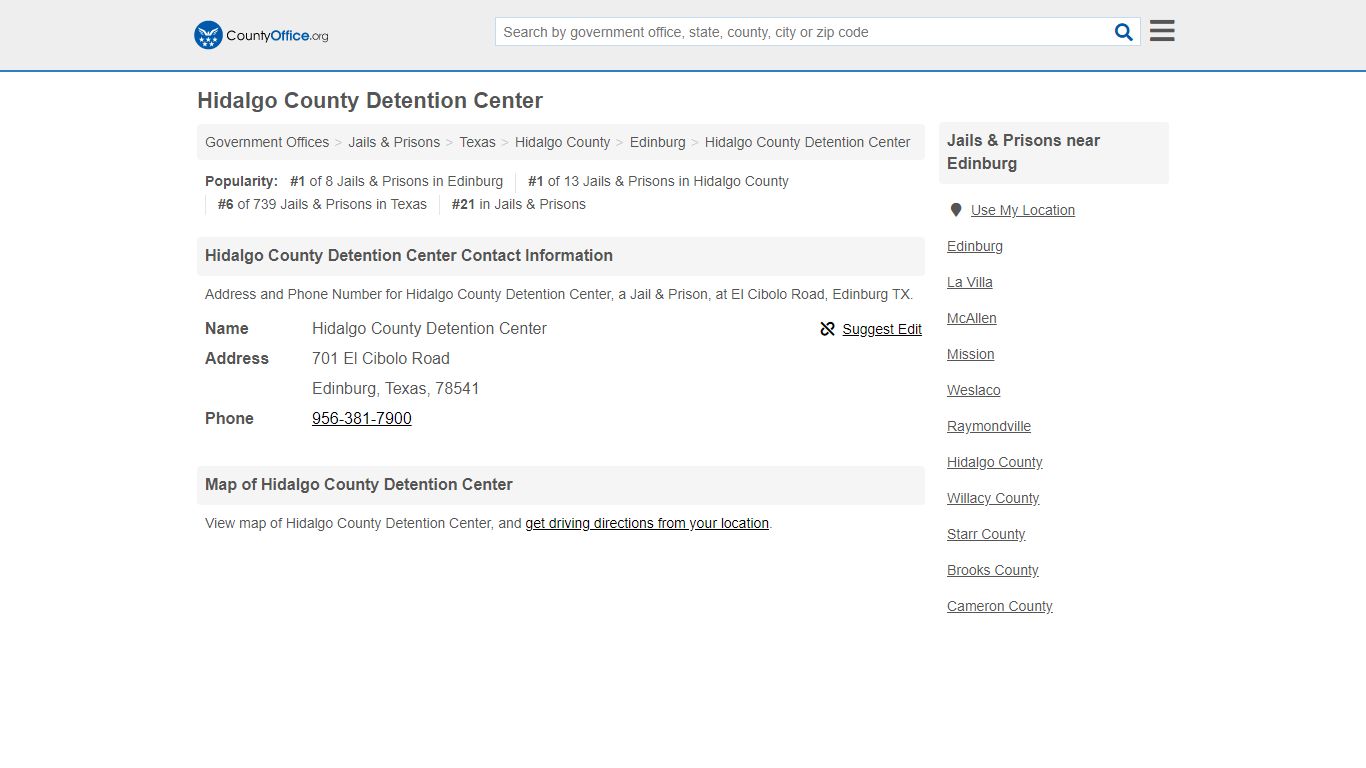 Hidalgo County Detention Center - Edinburg, TX (Address ...